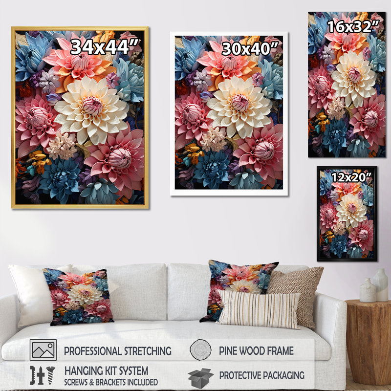 «Colorfull Mums Serene I», reproduction sur toile, Cadre flottant blanc, H 32 po x l 24 po x P 1 po