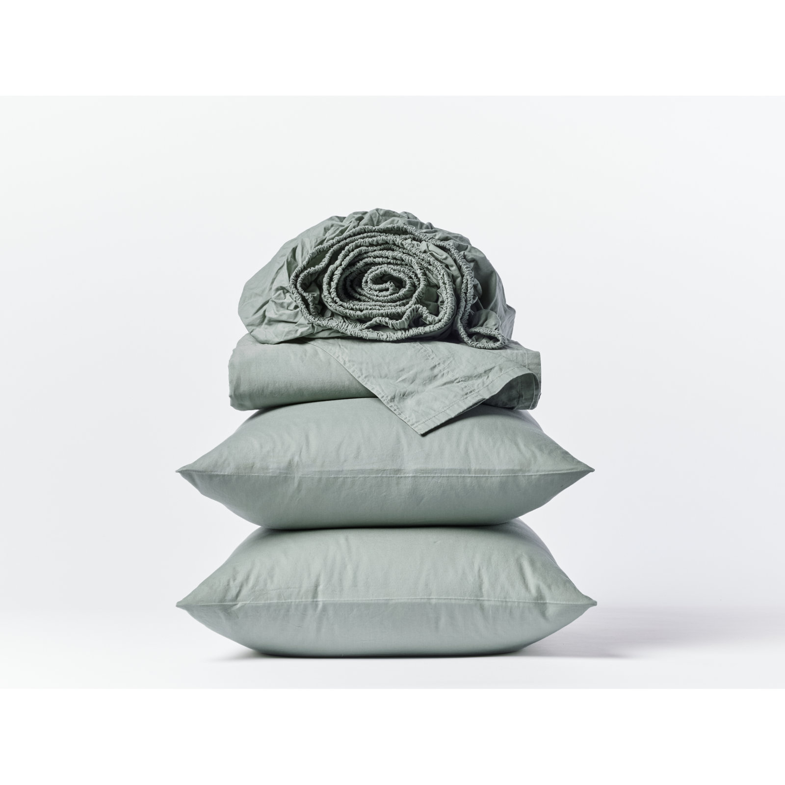 Organic Crinkled Percale 100% Cotton Percale Sheet Set, California King Sheet Set with 2 Pillowcases, Sage