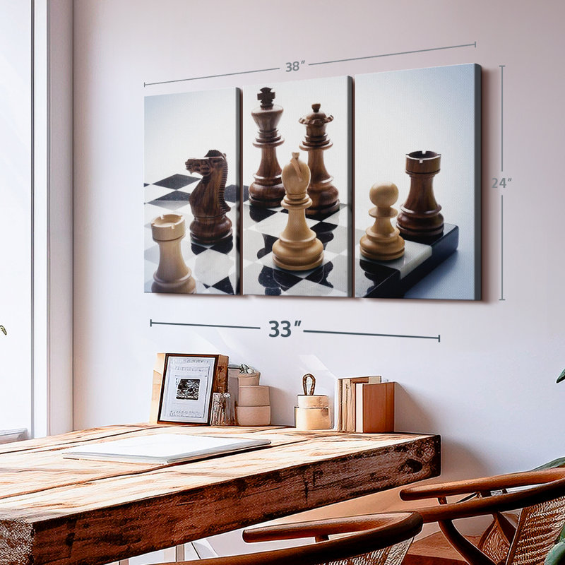 «P pièces On The Chess Board», art mural, H 24 po x l 38 po x P 1,25 po