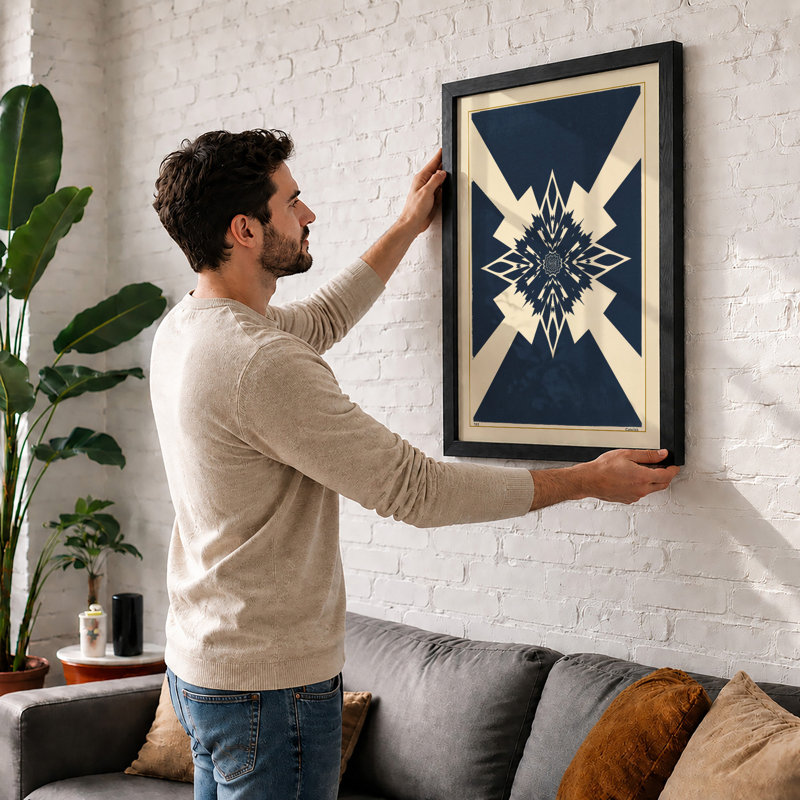Crystalline Starburst Art Deco - Framed Print, A2 - 59.4 x 42.0 cm, Walnut
