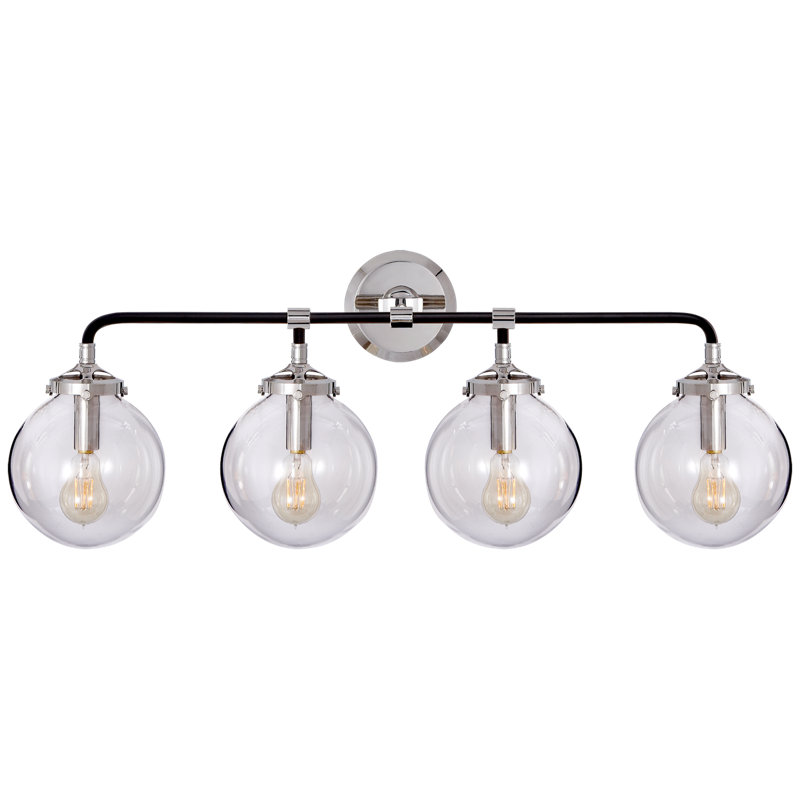 Ian K. Fowler Bistro Four Light Bath Sconce, Polished Nickel/Black, Clear