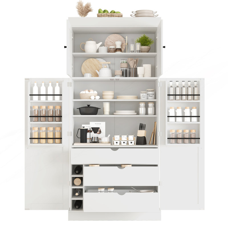 Garde-manger autoportant, armoire de rangement style Shaker moderne, Blanc