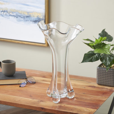 Lanard Glass Fluted Tulip Abstract Decorative Clear Vase