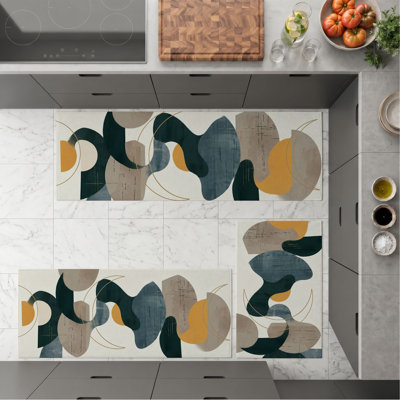 Abstract Organic Non-Slip Washable Kitchen Mats
