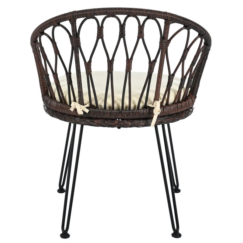 Verdiva Outdoor Leisure Conversation Set With 2 Rattan Chairs And Glass Table, Beige, Brown