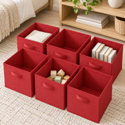 Set of 6 Collapsible Fabric Cube Boxes 27cm Foldable Bins for Toys