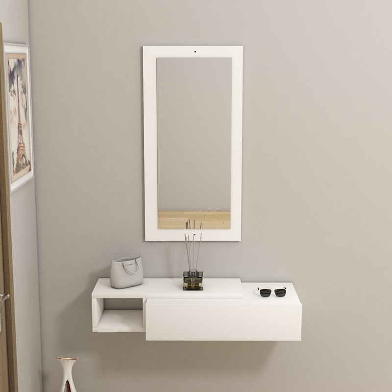 Console Table and Mirror Set 82cm Houts, White, White