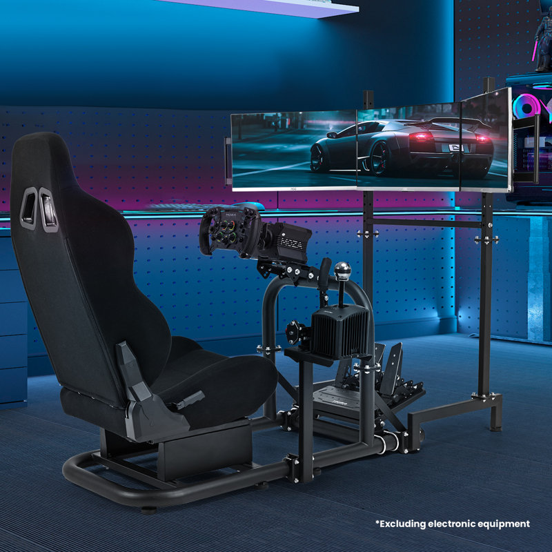  Racing Simulator Cockpit Stand With Triple Monitor Stand And Seat Fit Logitech G920 G29 Fanatec Thrustmaster