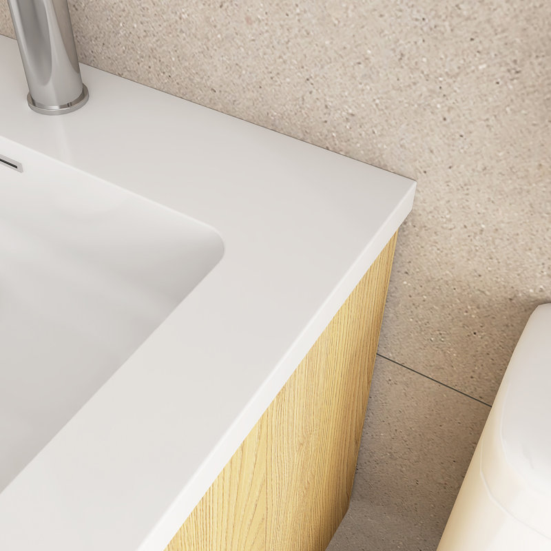 Meuble-lavabo mural 48 po en MDF avec résine et chêne jaune