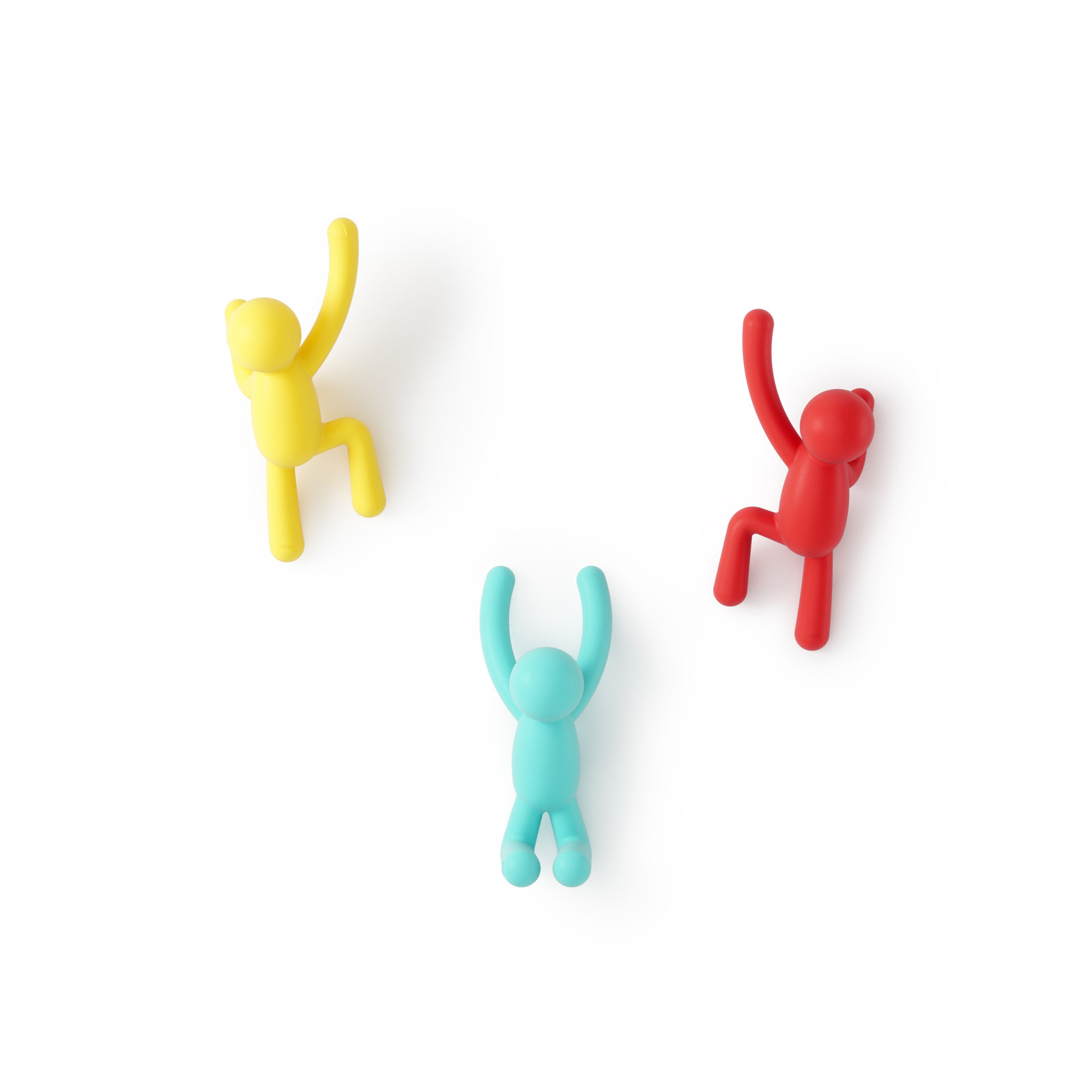 Buddy Wall Mounted Coat Hooks, Decorative Single Hangers for Entryway, Bedroom, Set of 3, Red/Blue/Yellow