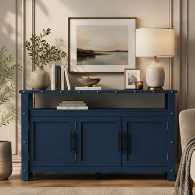Wooden Sideboard Buffet Cabinet with 3-Door Storage, Metal Handles & Exposed Metal Rivets