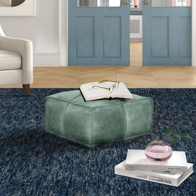 Schick Upholstered Pouf, Teal Velvet
