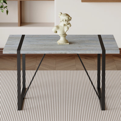 Table grise, 1,5 pouce d'épaisseur, pieds en métal noir, peut accueillir 4 à 6 personnes, pour plusieurs utilisations Table de salle à manger simple et moderne à motif, plateau épais avec cadre, personnes, bureau, cuisine, patio, pièces