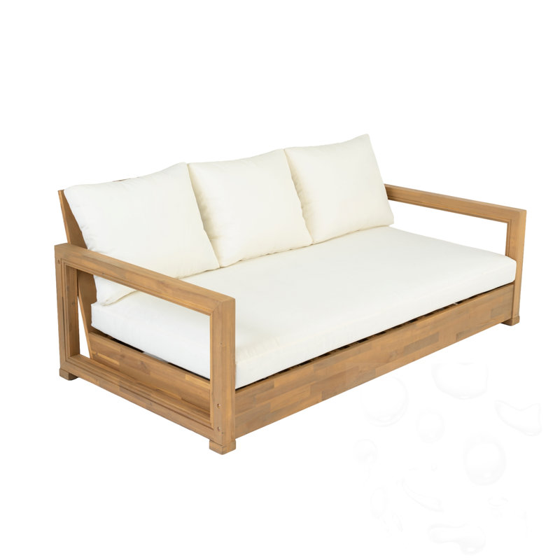3-seat Wooden Outdoor Sofa with Cushions, Beige, Light Teak
