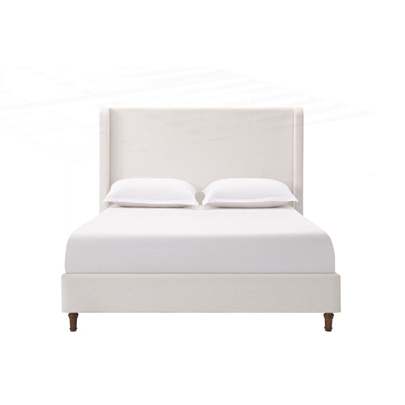 Élégant lit rembourré pour chambre de rêve, assemblage facile, Grand, Blanc crème