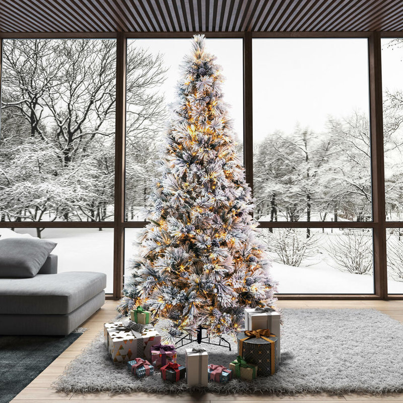 Vickerman Flocked Atka Pine Artificial Christmas T 10' H Lighted Artificial Pine Christmas Tree