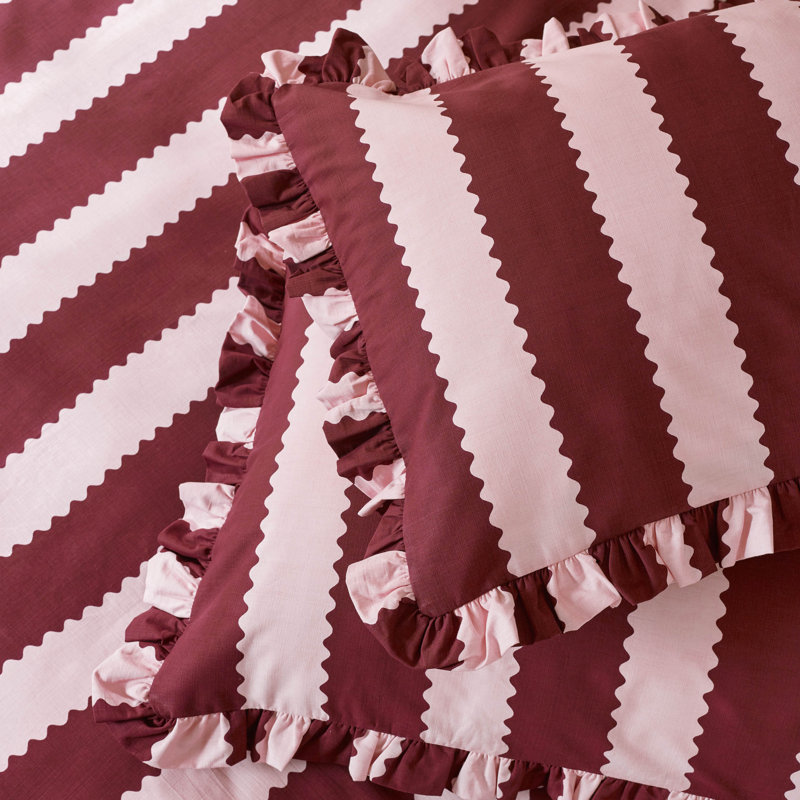 Birdie Stripe Cotton Blend Striped Duvet Cover Set with Pillowcases Included, 3, Double Duvet Cover Set