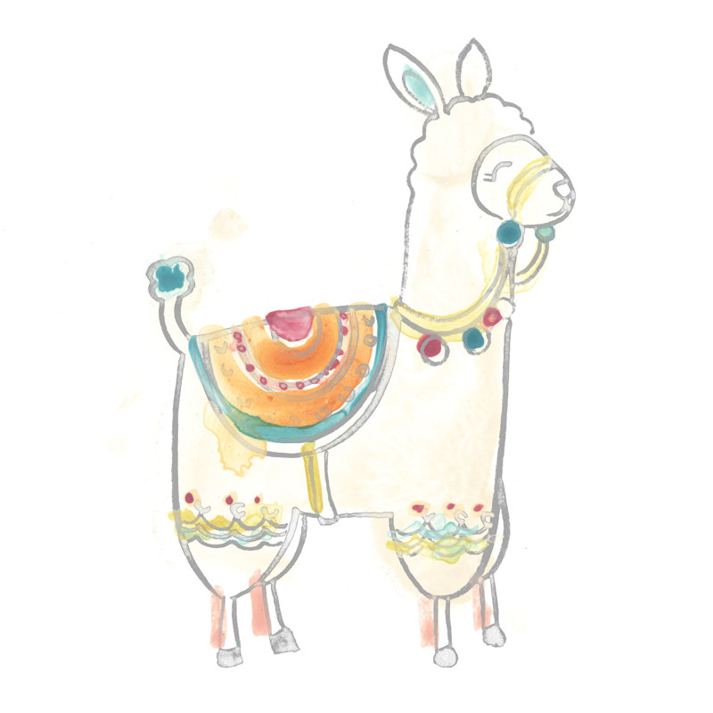 Blockprint Llama I - Wrapped Canvas Print, 122cm H x 122cm W