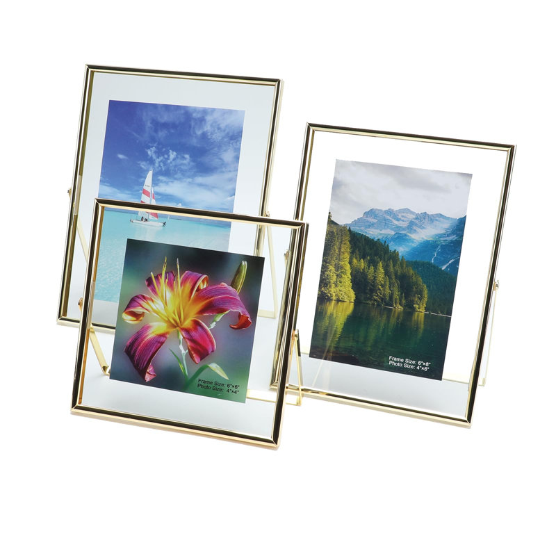 Elegant Gold Metal Floater Frame Set - Minimalist Tabletop Display For Love And Family Photos