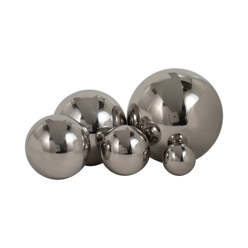 Mhirren Metal Stainless Steel Decorative Orbs with Silver Metallic Finish - Set of 5 (6", 5", 4", 3", 2") - Modern Home & Office Decor
