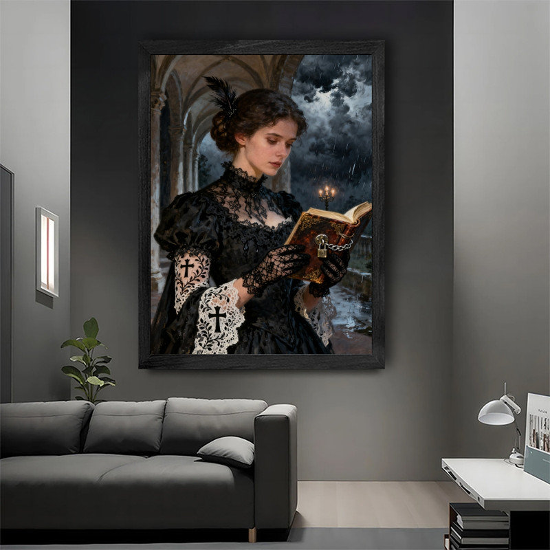 «Black Gothic Lady», art mural noir, impression de cadre fantaisiste foncé, H 11 po x l 9 po