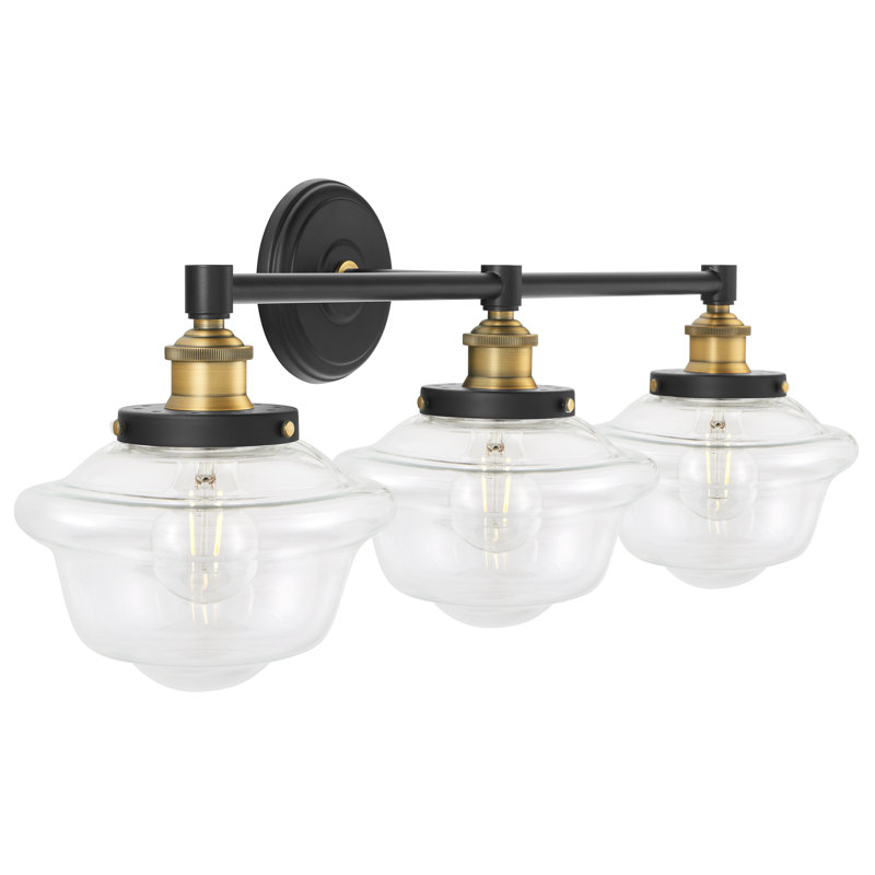 Éclairage de salle de bain 3 lumières à intensité variable Sille, Laiton antique, Transparent, Oui