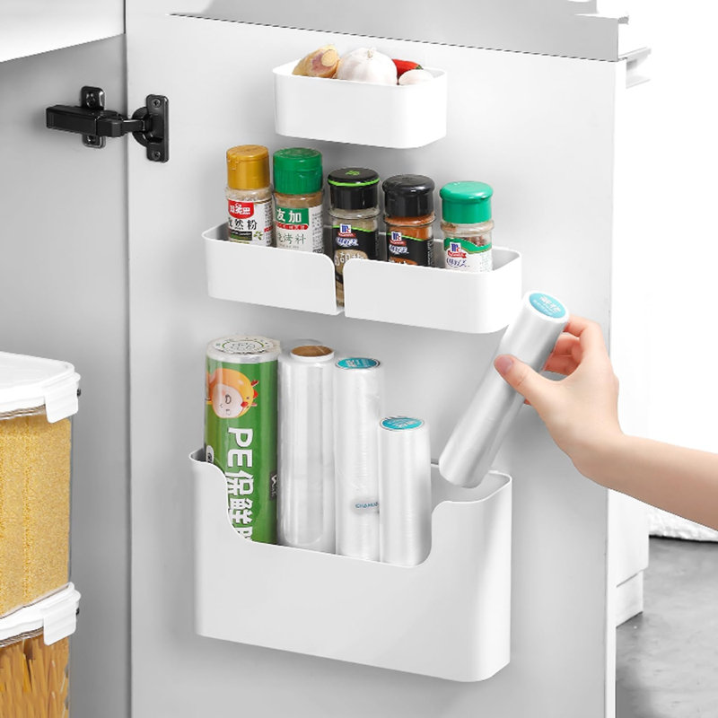 Porte-étagère de rangement pour porte d'armoire adhésive, porte-étagère de porte pour évier, cuisine, salle de bain, garde-manger, garde-robe, garde-robe, blanc