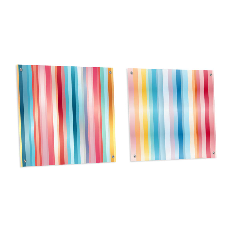 Arc-en-ciel, couleurs de bonbons, rayures, motifs abstraits, ensemble d'acryliques sur verre, ensemble de 2