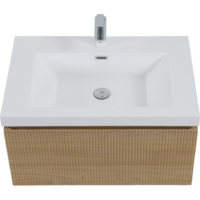 Meuble-lavabo flottant avec lavabo, Chêne naturel, 30", Blanc