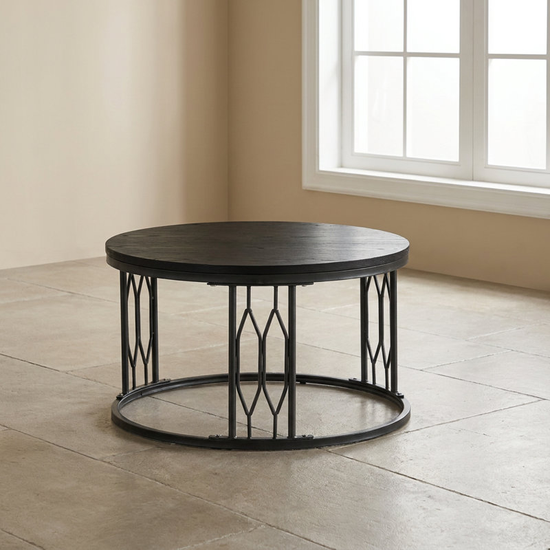 Table basse ronde en panneau de fibres à densité moyenne, conception industrielle rustique, pieds en métal robustes, table d'appoint polyvalente, table de loisirs résistante à l'usure, aux égratignures, faible entretien, longue durée de vie