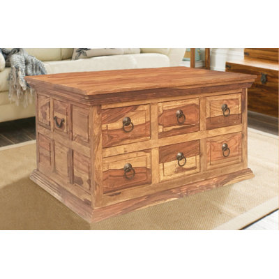 Ganga Solid Wood Lift Top Trestle Coffee Table with Storage