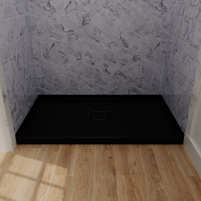 Base de douche rectangulaire en alcôve en acrylique noir 60 po x l 36 po avec drain central, Center