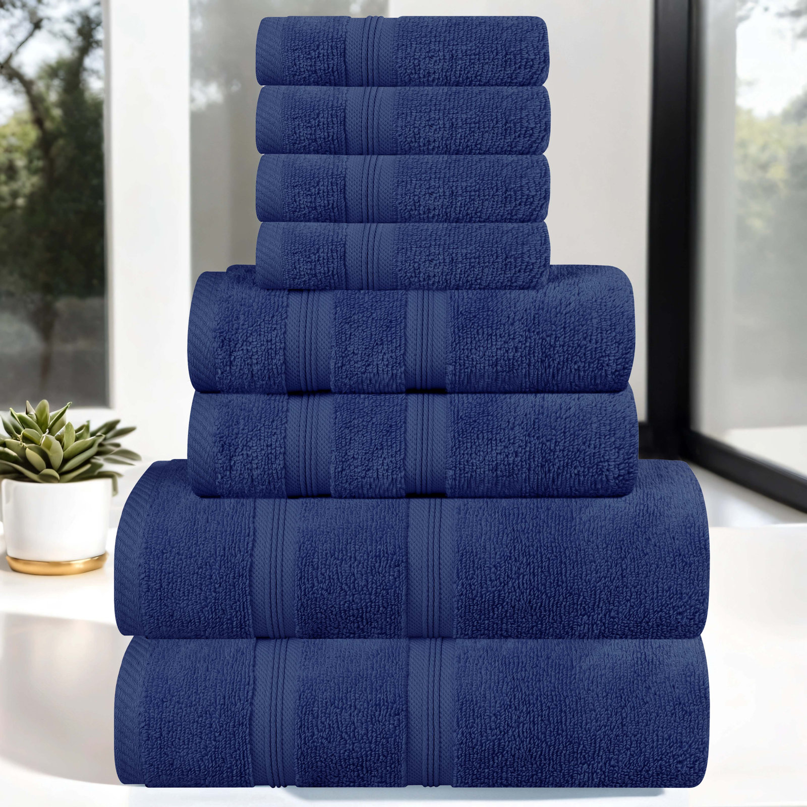 8-Piece Zero-Twist Cotton Towel Set, Navy Blue