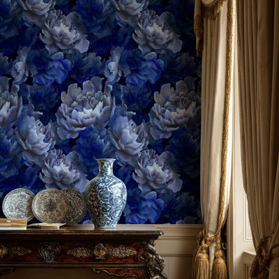 Floral Wallpaper Blue Modern Decorative Mural