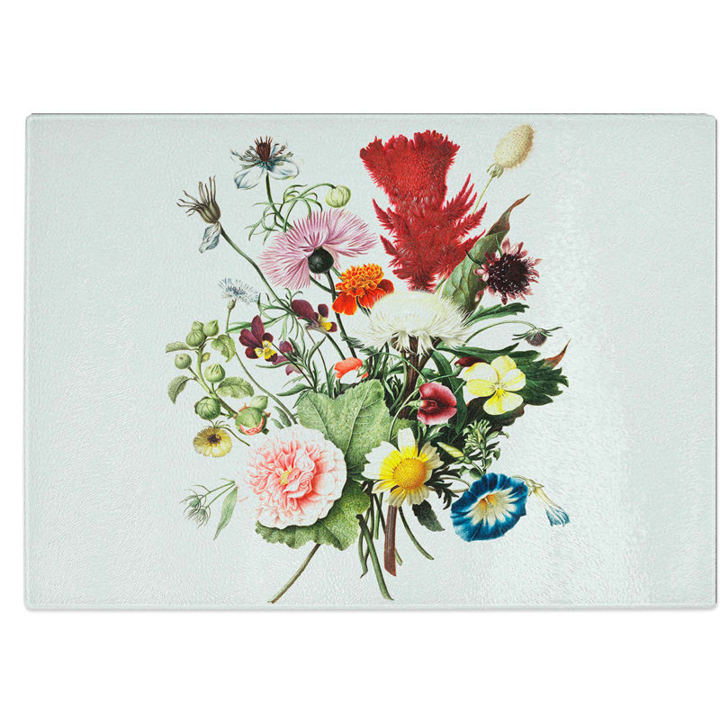 Tempered Glass Bouquet of Flowers Chopping Board, 39 cm W x 28.5 cm L