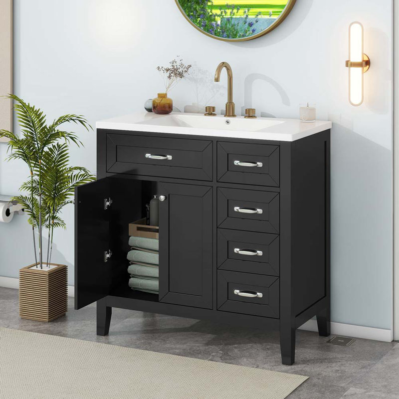 Ensemble de meuble-lavabo avec tiroirs 36 po Siety, Noir