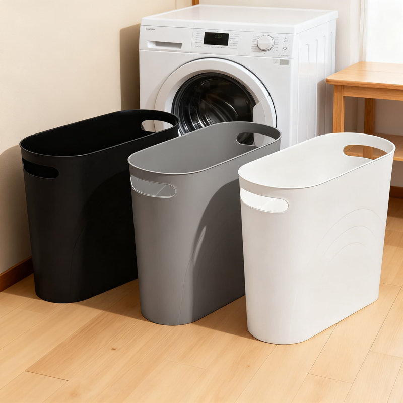 Petite poubelle mince de 3,5 gallons avec poignées, poubelle en plastique compacte pour les espaces étroits dans la salle de bain, la cuisine, la chambre à coucher et le bureau