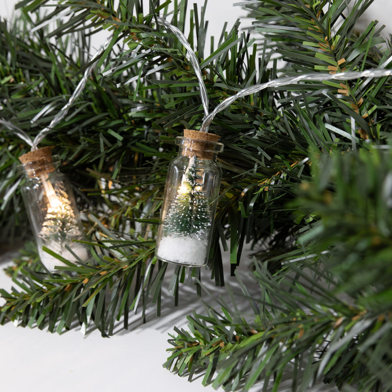 Battery Operated Mini String Lights with Winter Scene in Glass Bottles