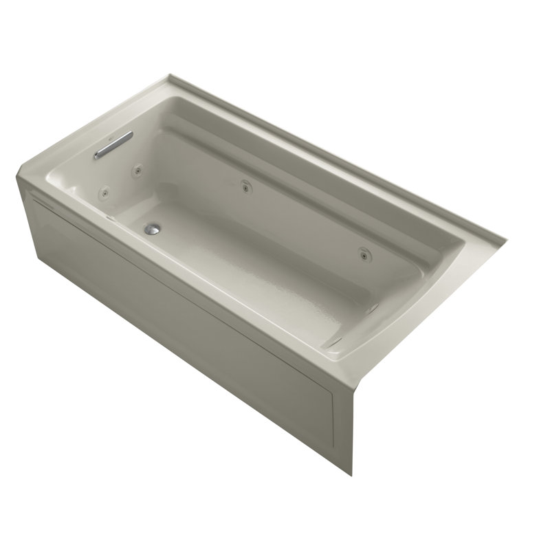 Archer 72" x 36" Alcove Whirlpool Acrylic Bathtub with Heater, Sandbar, Left