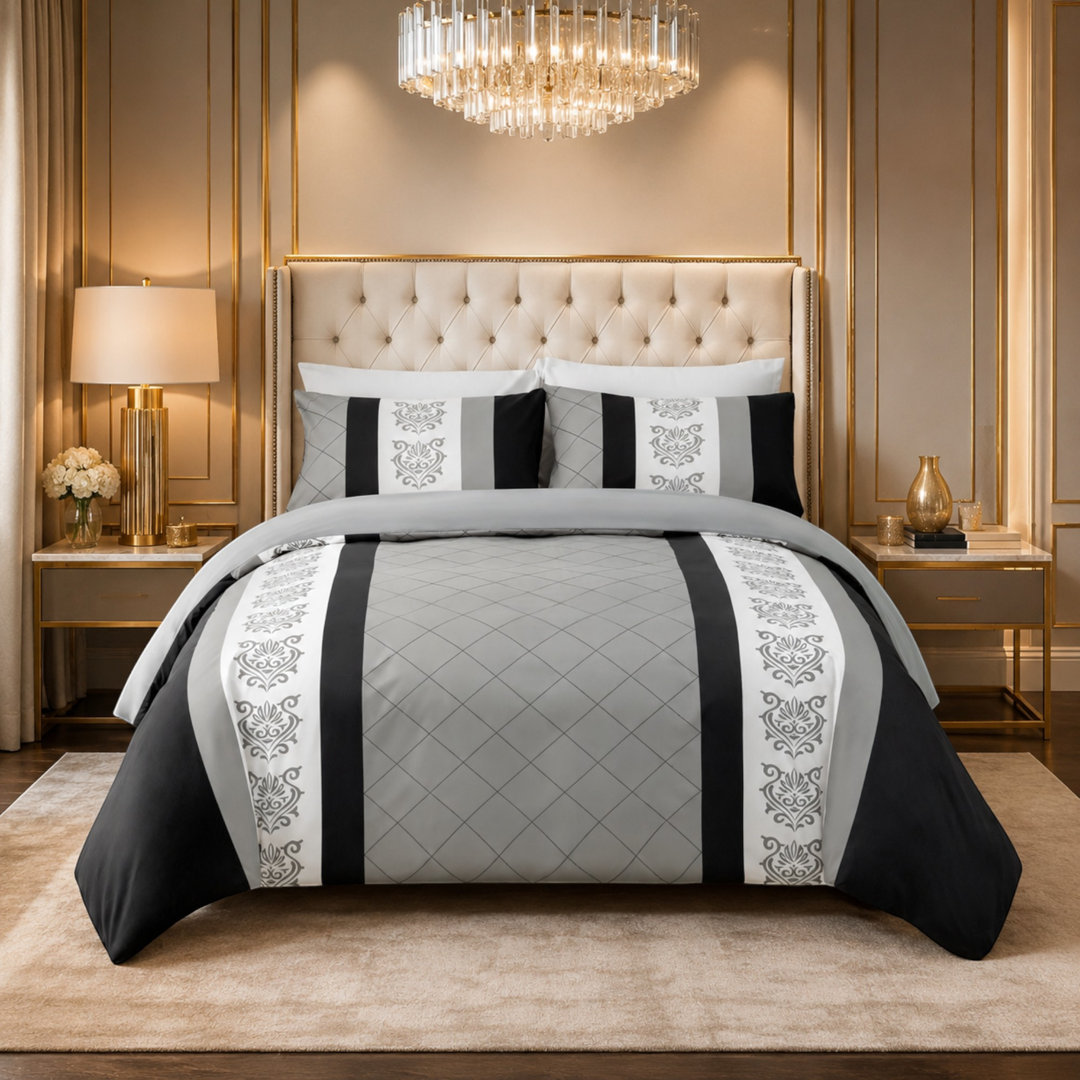 Premium Cover Set Brushed Microfiber Reversible With Zipper Closure & Corner Ties