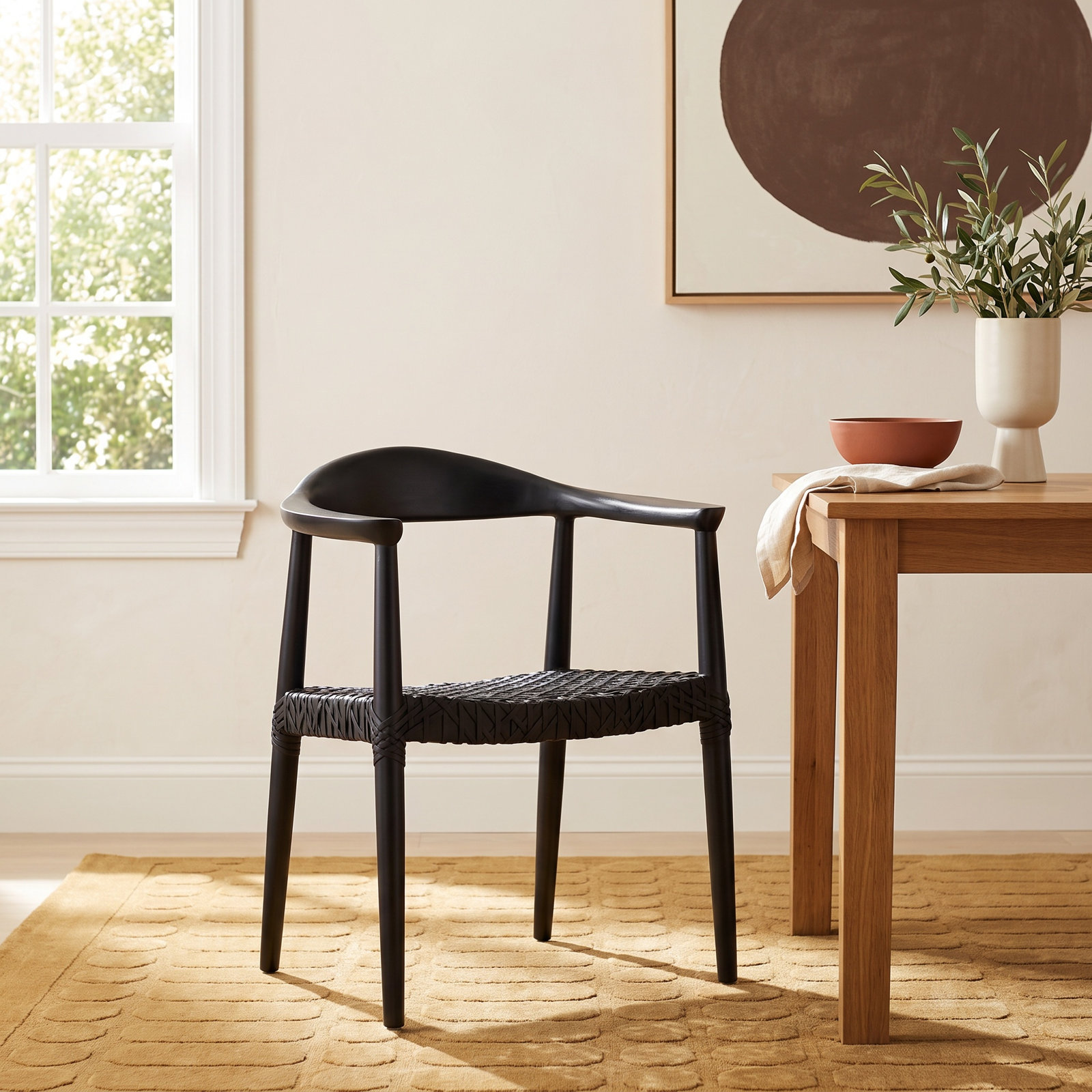 Kazbah Genuine Leather Dining Armchair, Black