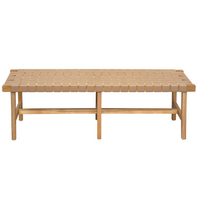 Stylish Wood Bedroom Bench With Woven Pu Leather Seat For Seating, Footrest, Accent Piece - 53.94 In Depth, 16.72 Width, 17.69 Height, 18.46 Lb Weight Seating And Piece, Natural Tones Height