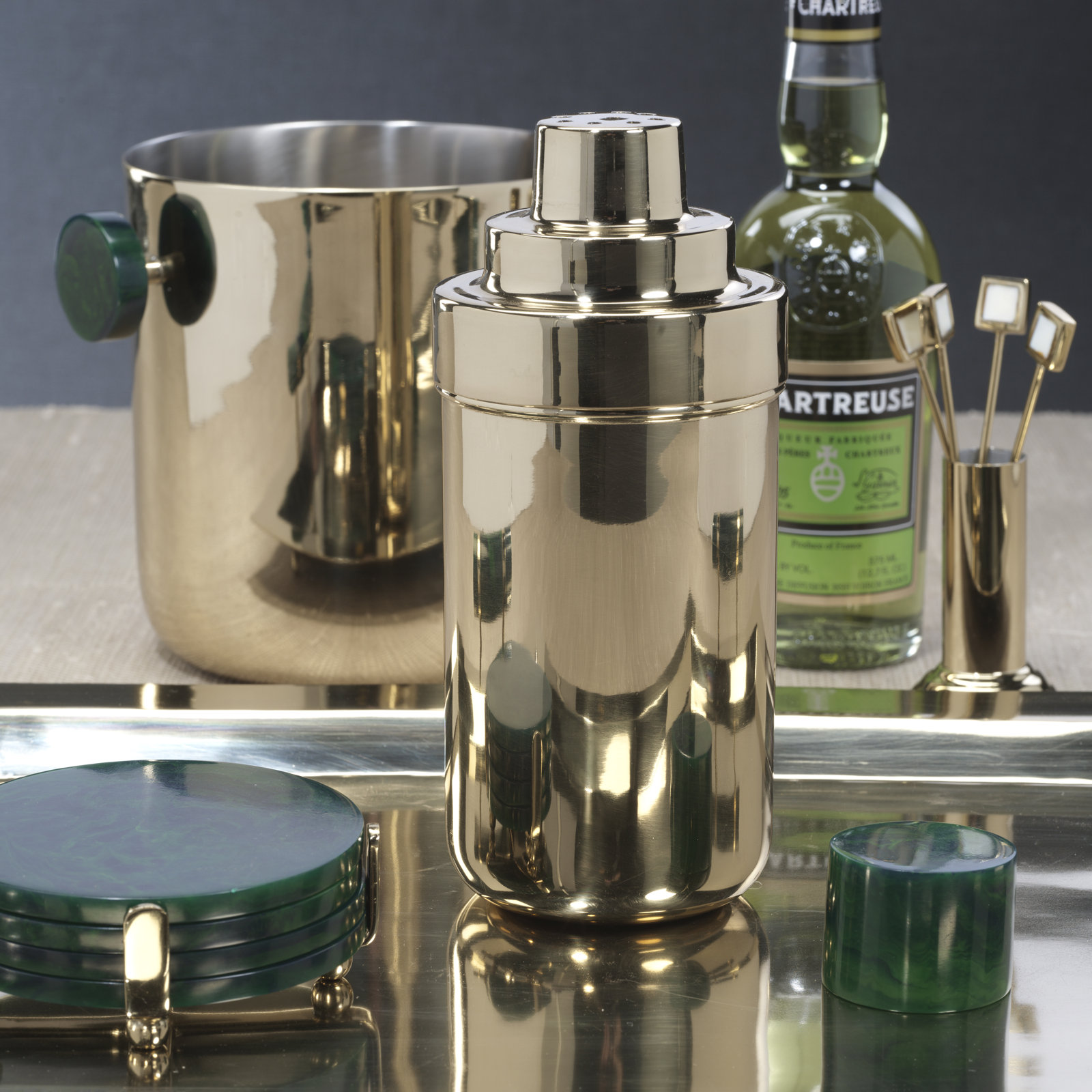 Envee Stainless Steel Cocktail Shaker, Gold/Green