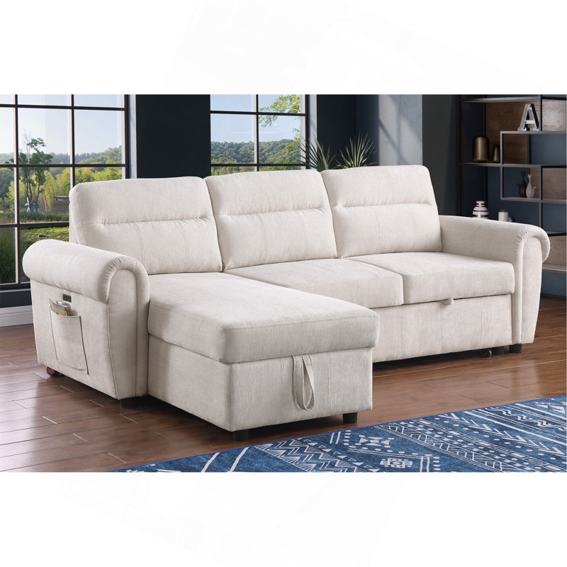 Canapé-lit modulaire en chenille réversible beige l 97 po Hugo
