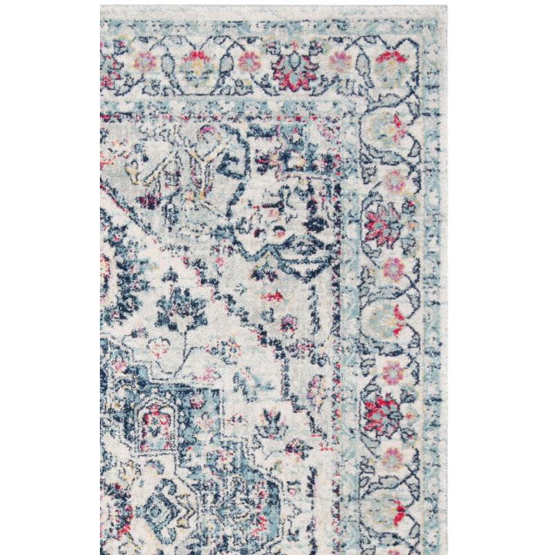 Christa Oriental Navy/Fuchsia/Ivory Area Rug, Square 6'7"