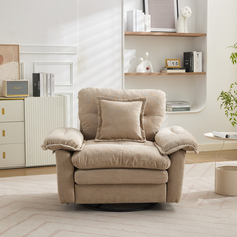 Canapé d'appoint rembourré 360 ° en chenille avec coussin décoratif, Beige foncé