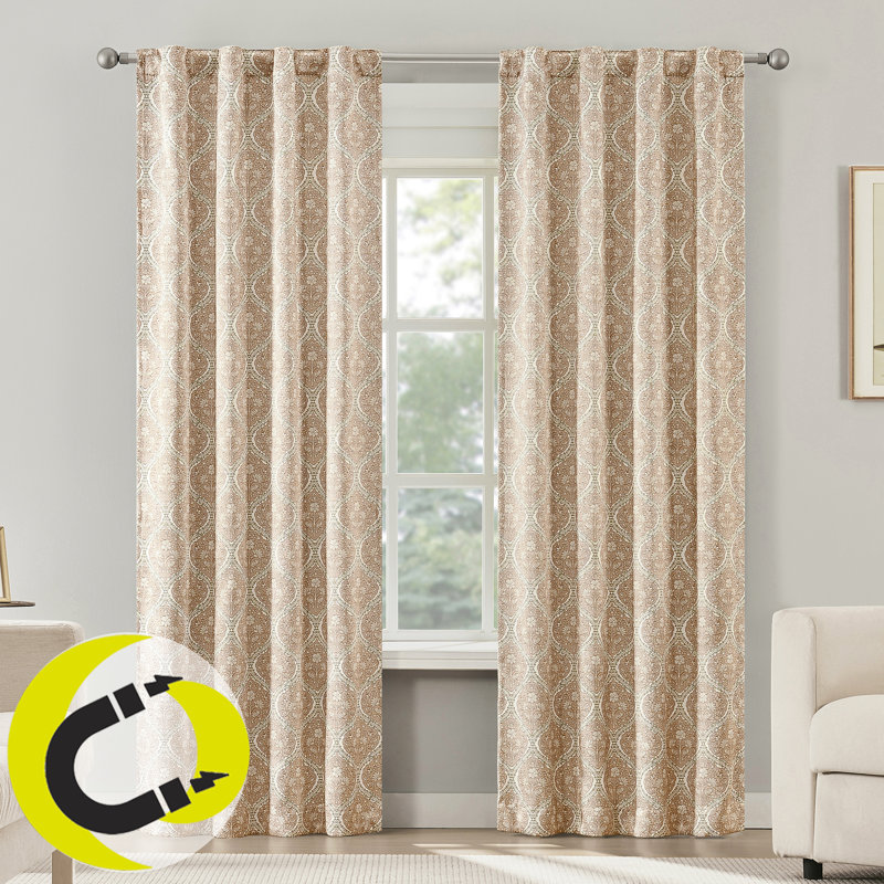 Lanet Vintage Ogee Dual-Side Magnetic Closure 100% Blackout Back Tab Curtain Panel, 40" W X 84" L, Dusty Terracotta