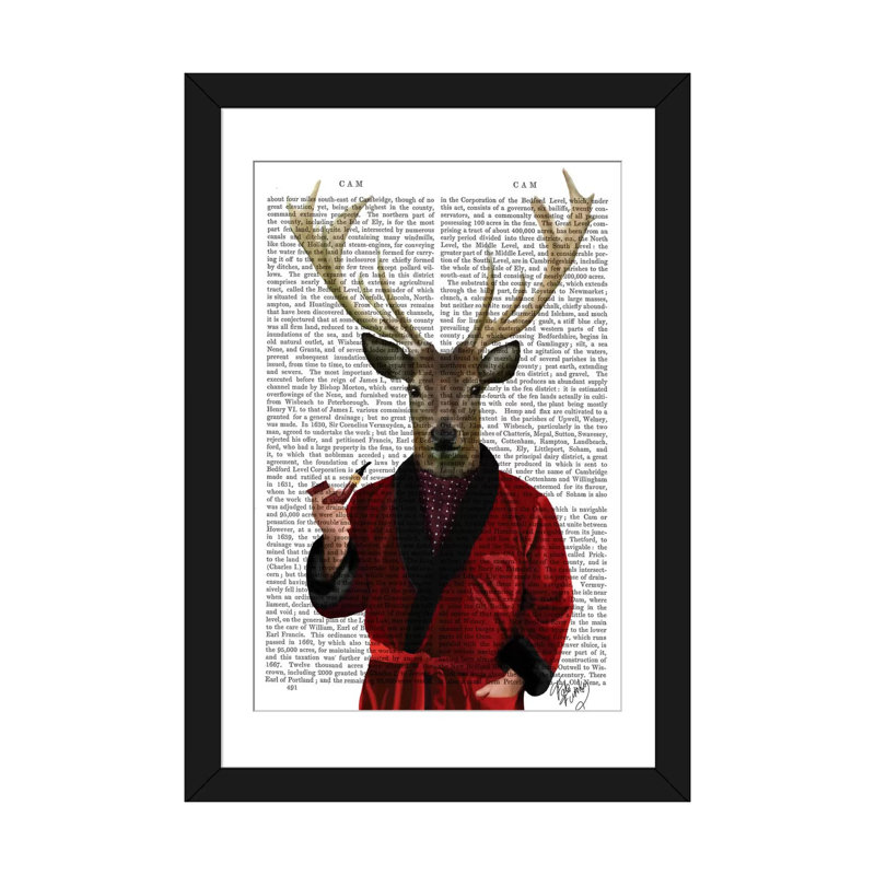 «Deer in smoking vestes», impression sur toile, H 24 po x l 16 po x P 1 po, Papier beaux-arts encadré noir, Blanc