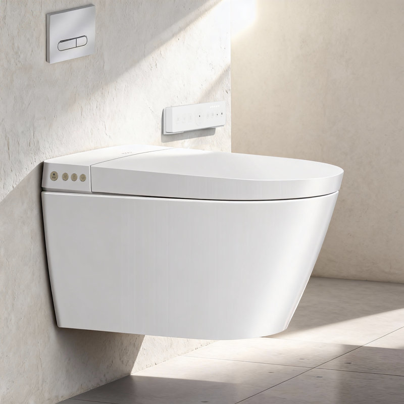 Wall Hung Toilet with Bidet, with In-Wall Tank System, Warm Water Clean, Heated Seat, Warm Air Dryer, Dual Auto Flush,Remote Control, Elongated Wall Hung Bidet Toilet Combo
