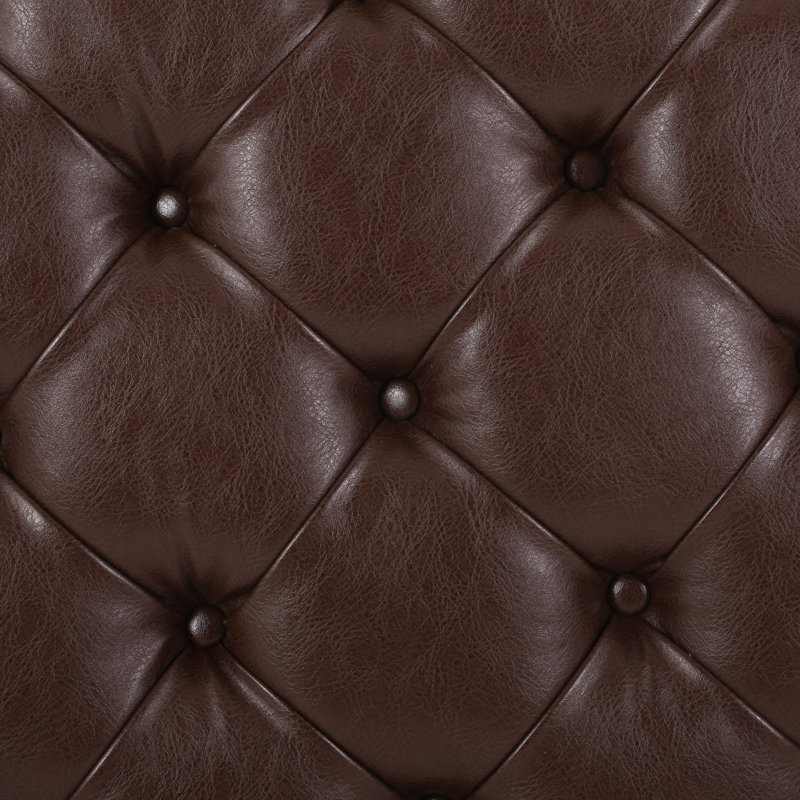 Jadaya Faux Leather and Rubberwood Round Ottoman with Open Shelf, Dark Brown